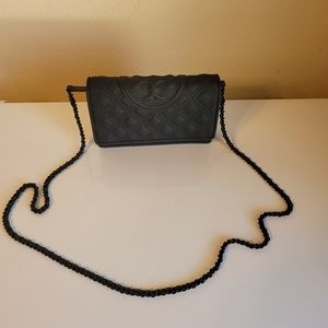 Tory burch small black crossbody bag with black on black chain/leather strap!